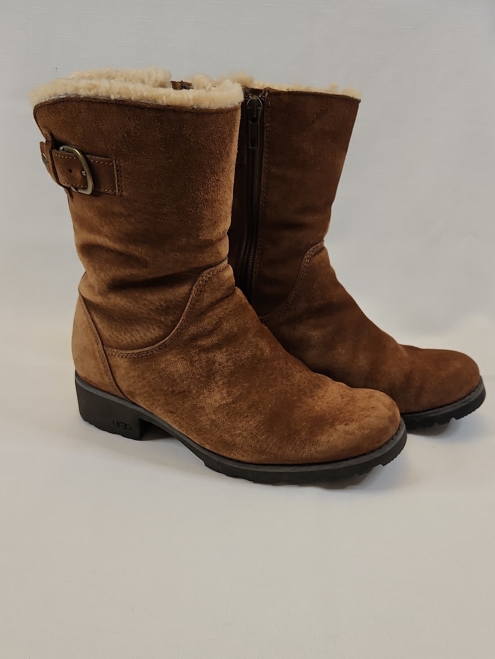 UGG Brown Suede Shearling-Lined Mid-Calf Boots